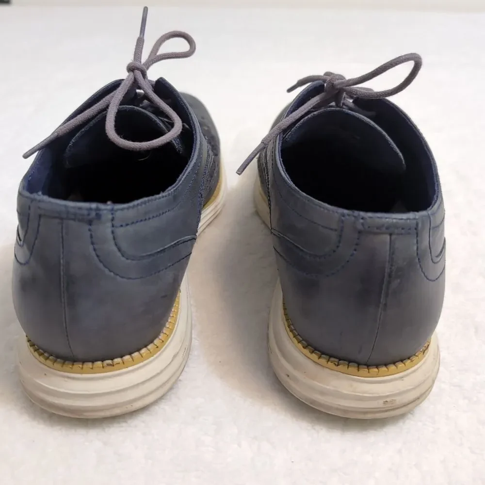 Cole Haan C30346 Mens‎ Original Grand Oxfords Wingtip Blue Leather Tweed Sz 10.5